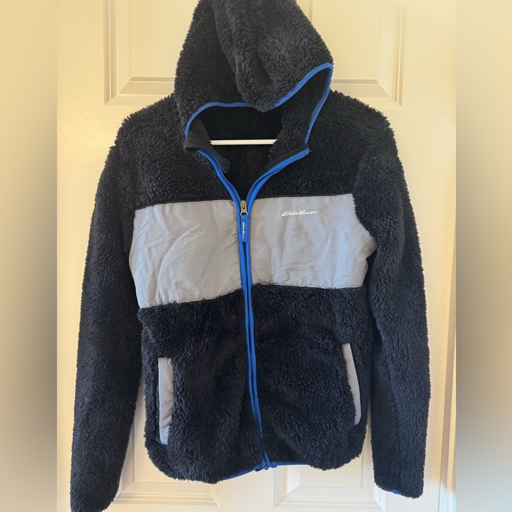 Eddie Bauer Kids Black and Gray Fleece Jacket with Hood
